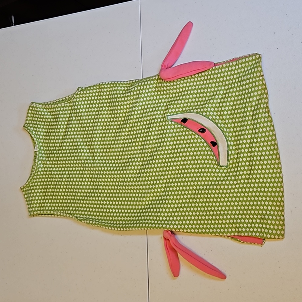 Vintage Carter's Watermelon Dress 5 Girls green pink white 70s Cute